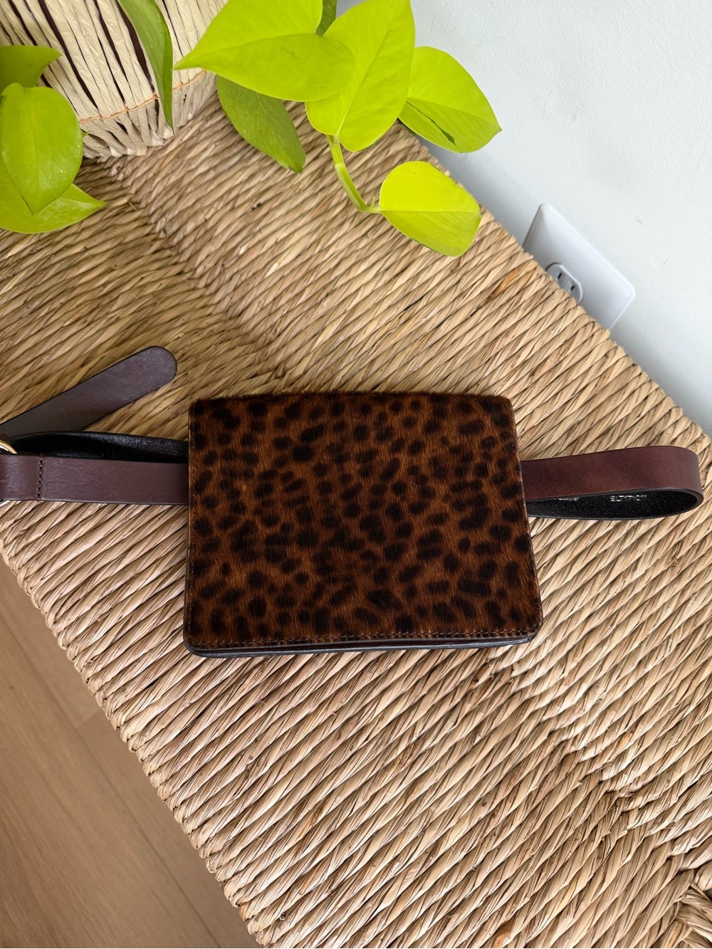 J. Jill Leopard Print Mini Belt Bag - Brown Calf Hair Leather  XS-S